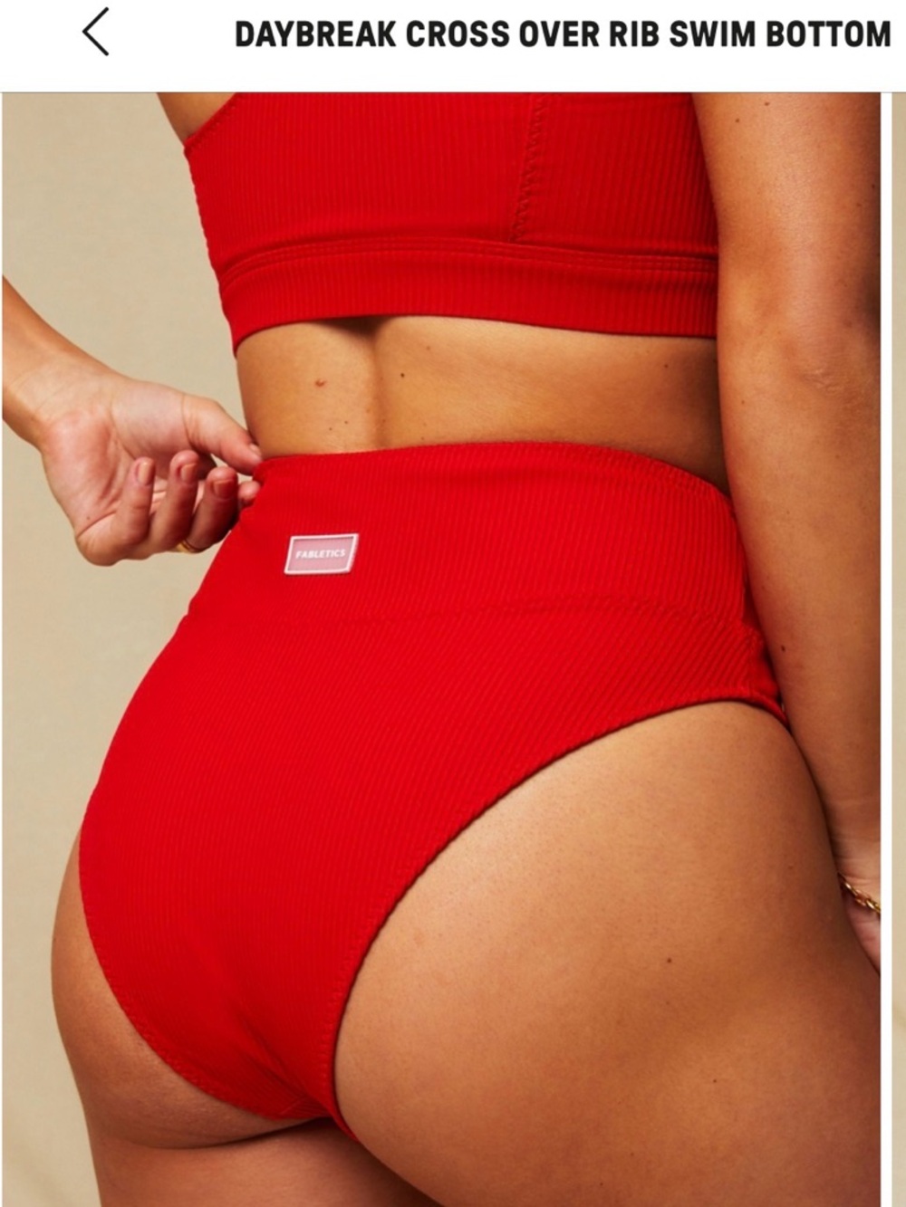 Fabletics Red Ribbed High-Waist Swim Bottom